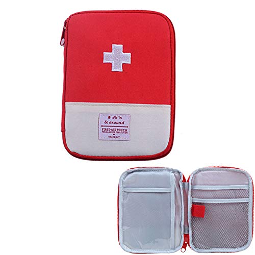 iMapo Portable Mini First Aid Kit, Empty Travel Medicine Bag, Small Medical organizer storage Pouch, Pill Drug Package Container for Outdoor Activities Sports Camping Hiking Emergency - Red (Bag Only)
