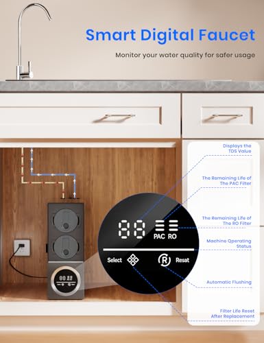 OEMIRY 600 GPD Tankless Reverse Osmosis System, 7-Stage Under-Sink Water Filter, TDS Dispaly and Filter Life Reminder, 2:1 Pure-to-Drain, Plug-in for Home, Kitchen, and RV — view 3
