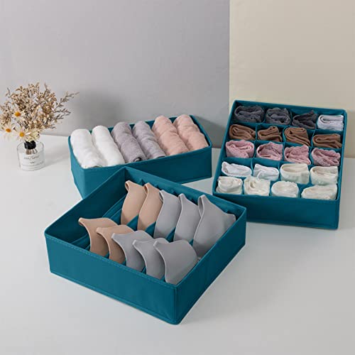 Caja de Almacenamiento de Ropa Interior de 3 Piezas Caja de Almacenamiento de Cajones Para el Hogar Para Sujetadores, Calcetines Bragas y Caja de Almacenamiento de Corbatas (Lago Azul) Cover