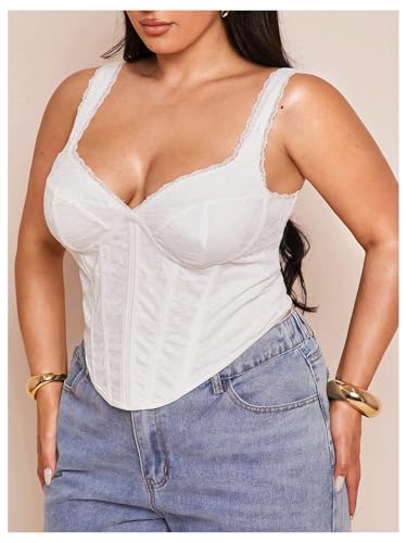 Floerns Women's Plus Size Floral Lace Corset Tops Sleeveless Date Night Camisole2