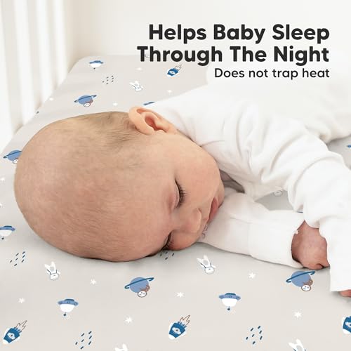 Image of KeaBabies 2-pk Organic Cotton Crib Sheets for Boys Girls 52x28 (Cosmo) | Fitted Crib Mattress Sheet Neutral, Breathable Cover for Baby Bed Set, Toddler Mattress, Soft & Cute Prints