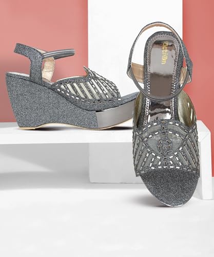 Image of Action Women's Glitter Platform Sandals| Block Heel|Cross-Strap Design with Ankle Strap| Bronze
