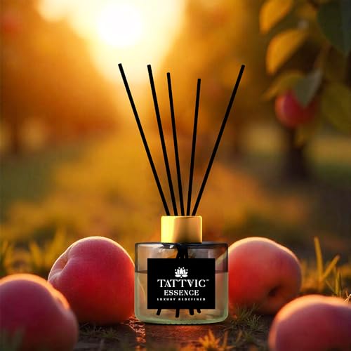 Image of Peach Reed Diffuser Set by Tattvic Essence | 6 Fiber Reed Sticks Free | Stress Relief & Aromatherapy | Long-Lasting, Smoke-Free Air Freshener for Home, Bedroom & Office | Ideal for Gifting | 120ml