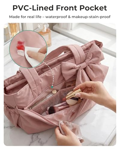 Image of BAGSMART Crush Bow Tote Bag for Women, Puffer Travel Work Yoga Laptop Bag | Large Bow Tote Fits 40oz Tumbler, 15.6 inch Laptop, Yoga Mat Sleeve, Waterproof Pocket, Travel Work Swim Gym Mom Shoulder Handbag