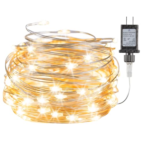 Minetom Fairy Lights Plug in, 33Ft 100 LEDs Waterproof Silver Wire Firefly Lights, Adaptor Included, Starry String Lights for Wedding Indoor Outdoor Christmas Patio Garden Decoration, Warm White