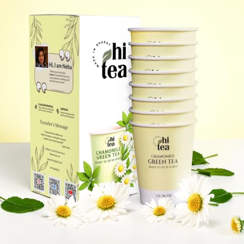 Image of HI TEA Chamomile Green Tea | Just Add Hot Water | Instant Green Tea Cups | 8 Cups /Box