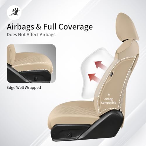 Image of Huidasource Custom Fit RAV4 (Gas Only) Front Seat Covers, Beige Waterproof Faux Leather Full-Coverage for 2019-2024 Toyota RAV4 LE /XLE & XLE Premium /Limited (Does Not Fit Adventure and TRD Off-Road)