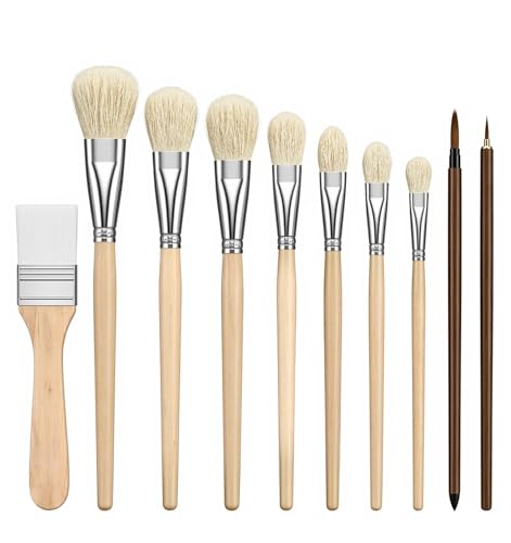 10 Pcs Mop Brush for Acrylic Painting Goat Hair Blend Mop Brush Art Blending Brushes for Acrylic Ceramics & Watercolor Painting