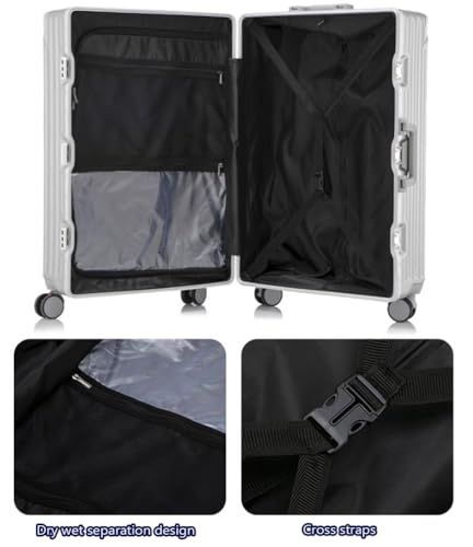 Suitcase Carry on Luggage with Aluminum Frame 20 Inch PC Hardside Lightweight Suitcases with Wheels with Cup Holder,White,20in2