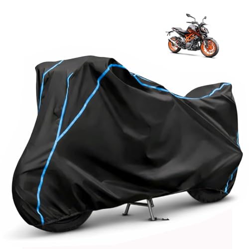Image of Compatible with KTM 250 Duke Waterproof Two Wheeler Bike Body Cover Water Resistant, Heavy Duty, UV Rays, Dust & Scratch Protection for All-Modal & Variants (Black,Sky Blue Piping)