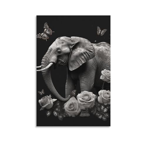 Toile éléphant et papillon 60x90cm sans cadre pour décoration salon