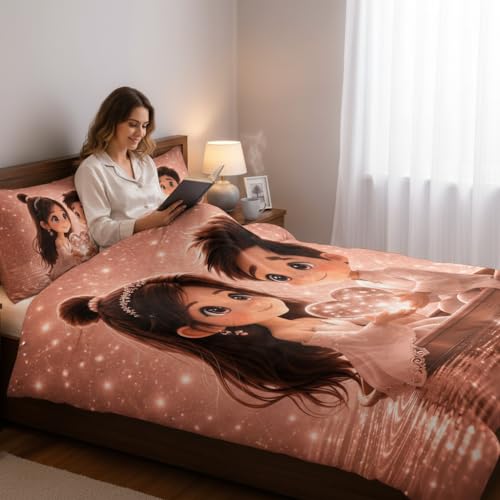 Image of Decor Well 7d Bedsheet for Double Bed King Size with 2 Pillow Covers, Polycotton 220 TC Super Soft & Breathable, Wrinkle Free New Peach Heart Printed Bedsheet Set (90x100 Inch)