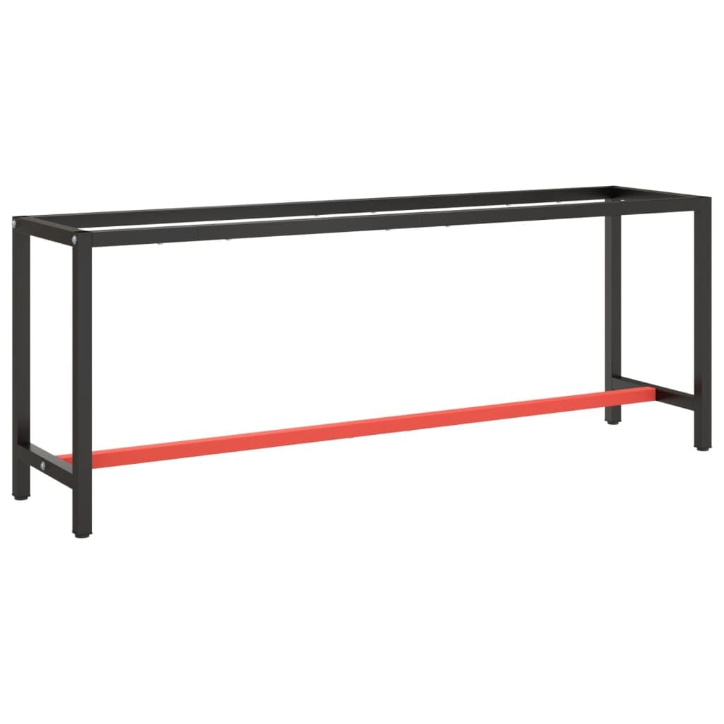 vidaXL Heavy Duty Metal Work Bench Frame, Matte Black and Red, Reinforced Construction, Easy-to-Assemble, 210x50x79cm