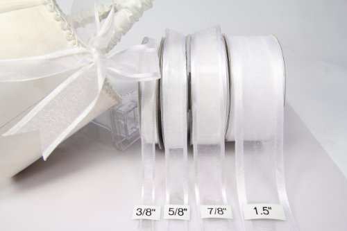 AmoreCreations 7/8 Inch x 25yds Organza Ribbon with Satin Trim for Wedding Baby Shower Gifts DIY Bows Craft Dancer Wands and More - Colors Guaranteed by AmoreCreations (White)