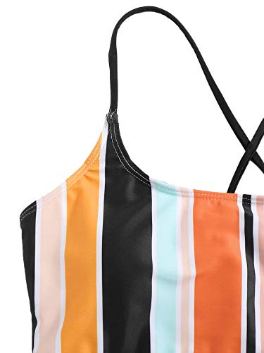 Sweatyrocks Women's Bathing Suits Striped Criss Cross Bikini Set High Waisted Swimsuits Multicoloured L #TOP2