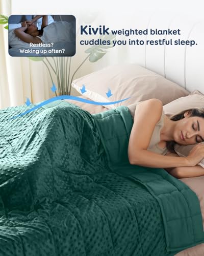 Kivik Minky Dot Weighted Blanket for Adults, 15 lbs Breathable Heavy Throw Blankets, Ultra Soft Cooling Weighted Comforter, Machine Washable, 48"x72" Twin, Dark Green