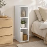 Furevol 3-Tier Narrow Bookshelf, 8-Inch Width Bookcase, Book Shelf with Storage Shelf, 9.3 x 7.9 x 31.5, for Living Room, Home Office, Bedroom, White