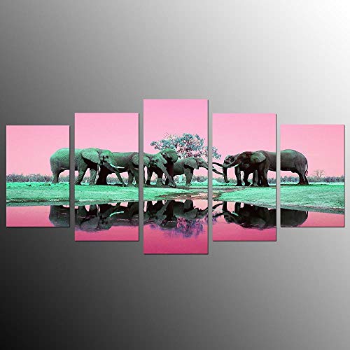 Toile éléphants 5 pièces pour créer un salon zen et moderne