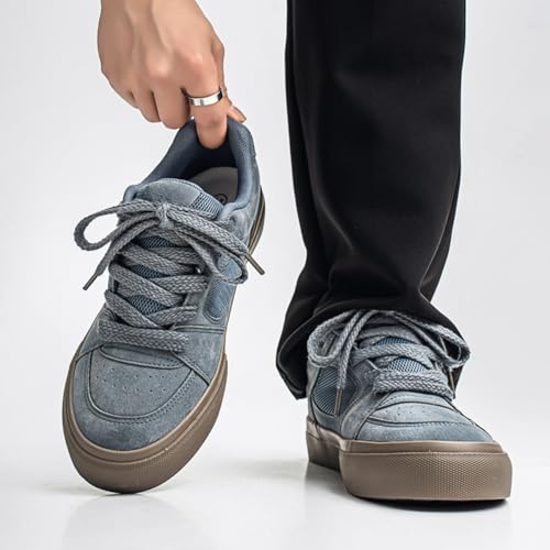 Men's Fashion Hollow Suede Leather Platform Lace Up Sneakers Casual Low Top Breathable Lightweight Walking Trainers Tennis Skate Shoes3