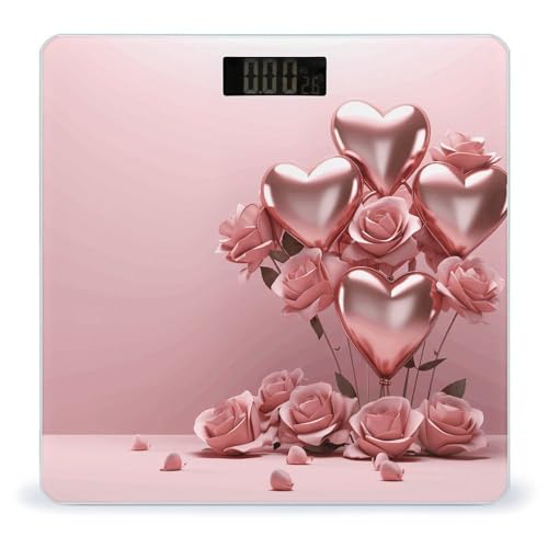 Báscula digital de baño con forma de corazón rosa miniatura 1