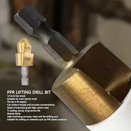 Broca escalonada para tubería PPR de 15–19 mm, con vástago hexagonal de 1/4 pulgada, para expansión y apertura de orificios miniatura 4