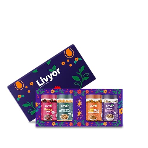 Image of Livyor Family Snacks Pack | Winter Essentials for eating | Combo of 4 Healthy Assortments | Roasted Cashews, Dry Fruits Mix, Berries, Daily Protein Snack | Nutrient-Rich Treats for Family | Dry Fruits Combo Pack offer and Nuts | Healthy and Tasty | Gourmet Snack | Not Fried | Best Gifting Option | Pack of 4