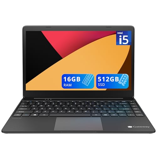 Gateway Ultra Slim Laptop, 14.1' IPS FHD Display, Intel Core i5-1135G7, 16GB RAM, 512GB SSD, Intel Iris Xe Graphics, 1.0 MP Camera, Fingerprint Scanner, Black, Windows 11 Home (Renewed)