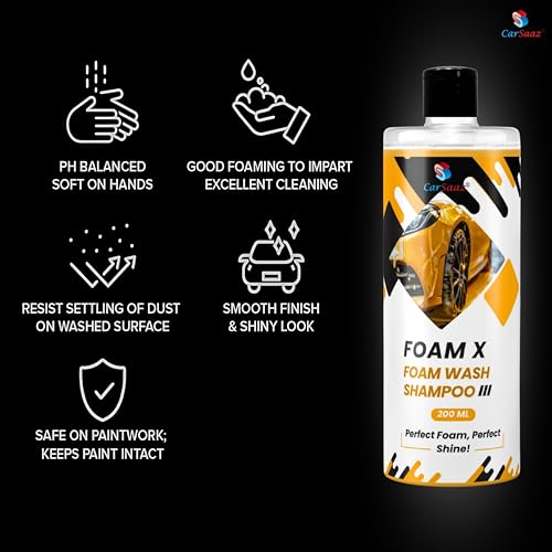 Image of CAR SAAZ Foam X Car & Bike Wash Liquid 200ml | Premium High-Foaming Shampoo | Snow Foam Wash Shampoo for Ultimate Clean & Shine | pH Neutral, Thick Suds, Highly Effective