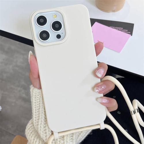 Coque cordon iPhone 14 blanche lanière bandoulière amovible pour shopping et voyage