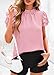 KIRUNDO Blouses for Women Dressy Casual 2026 Spring Summer Ruffle Short Sleeve Mock Neck Work Shirts Tops Fashion Clothing(Pink, X-Large)