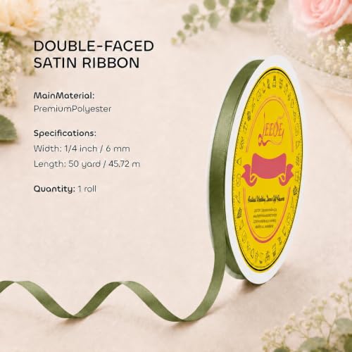 Image of Double Face Moss Satin Ribbon 1 /4 inch X 50 Yards Polyester Moss Ribbon for Gift Wrapping Very Suitable for Weddings Party Hair Bow Invitation Decorations and More