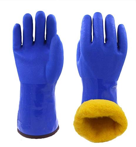 Handschuhe Widerstandsfähig -20 Grad Männer Arbeit Thermische Handschuhe Winter Schutz PVC wasserdichte rutschfeste Oilproof Verschleißfeste Cold Storage Fischer (Color : Blu, Size : L) Baumarkt