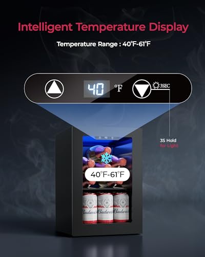 Image of Icyglee 6 Bottles and 6 Cans Compact Beverage Refrigerator, Freestanding Mini Fridge with Temperature Control for Beer Wine, Under Counter Small Refrigerator Adjustable Shelve for Home and Bar