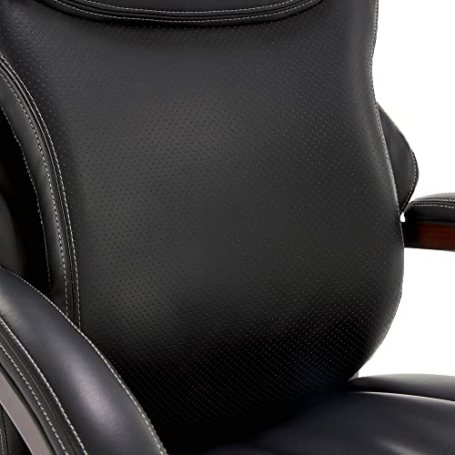 La-Z-Boy Hyland Executive Office Chair With Air Technology, Adjustable High Back Ergonomic Lumbar Support, Mahogany Wood Finish, Bonded Leather, Black #TOP4