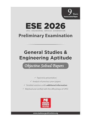 Image of ESE 2026 : Preliminary Exam : General Studies and Engineering Aptitude Last 9 Years PYQs | Topicwise Objective Solved Papers (2017-2025) | GS-Paper : ... Engineering Services Examination | Made Easy