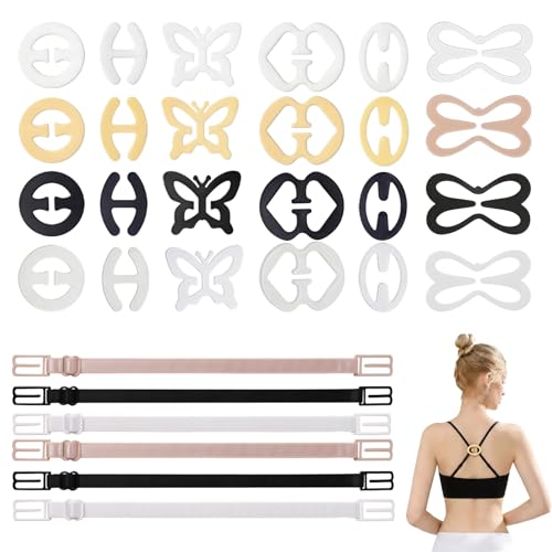 Liqqlex 30 Pcs Bra Strap Clips Bra Clips to Make Racerback 6 Styles with Adjustable Straps Smooth Edges for Comfort Invisible Anti-Slip Hold Cleavage Control for Tank Tops Dresses Camisoles