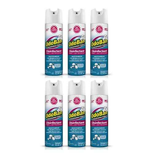 Image of OdoBan Ready-to-Use 360-Degree Continuous Spray Disinfectant & Harsh Aroma Eliminator, Fabric & Air Freshener, Made in the USA, Cotton Breeze Scent, 14.6 Ounces, 6 Pack