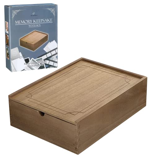 Webu Wooden Box- Wooden Storage Box With Lids-, Keepsake Boxes With Sliding Lids For Jewelry, Trinkets, Letters, Souvenirs, Photos, Mementos- Memory Box Made From Lacquered Paulownia Wood- 12"X9"X3.5" #TOP6