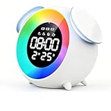 PORFOYO Licht Wecker Kinder, Wake up Light Wecker, 7 Musikmelodien, Sonnenaufgangssimulator, Digitaler Schlaftrainer, 4 Helligkeitsstufen