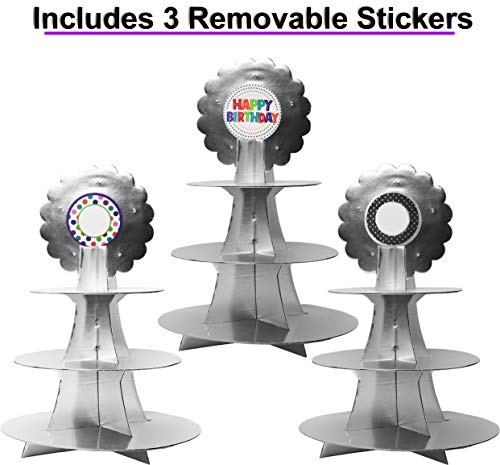 Set Of 2 Metallic Looking Reusable Cupcake Stands - Each Stand Holds 24 Cupcakes - Includes 6 Removable Stickers - Great For Birthdays, Holidays, Or Just Because! - Light Up Sign! Includes Battery! #TOP2