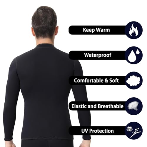 REALON Wetsuits Top Jacket Women Men 2mm Neoprene Long Sleeve Shirt 3mm Front Zipper Vest Wet Suit Keep Warm for Adult Youth Kids Diving Surf Swim Water Sports