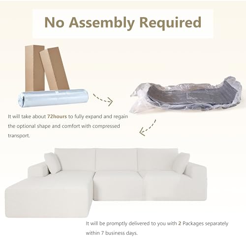 Image of Modular Sectional Sofa Couches L-Shape Couch 3 Seat Modular Sofa Memory Foam Sectional Couches for Living Room (Cloud White, 108 inch+Left Chaise)