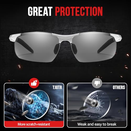 Image of TJUTR Mens Photochromic Sunglasses Day & Night Driving Z87 Sun Glasses Polarized UV400 Protection Safety Glasses