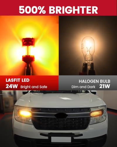 Image of LASFIT 4257 LED Bulb Amber for Ford Maverick 2022-2026 & F-150 2018-2026 Front Turn Signal Light Bulb for F250 F350 F450 Super Duty 2021-2022, 4800LM 4257NA Replacemen Canbus Error Free Plug and Play