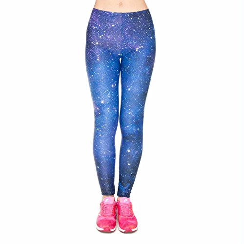 kukubird Printed Patterns Women's Yoga Leggings Gym Fitness Running Pilates Tights Skinny Pants 8 to 12 Stretchable - Galaxy