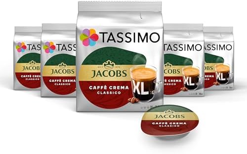 Tassimo Kapseln Jacobs Caffè Crema Classico XL, 5 x 16 Pads, 80 Kaffeekapseln, mittlere Röstung