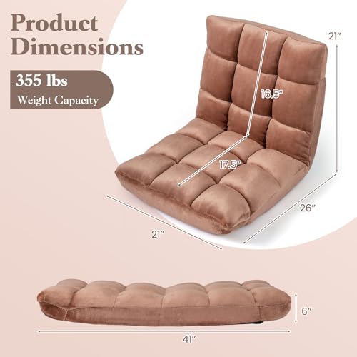 Image of Giantex Folding Floor Chair with Back Support, 14 Adjustable Position, Padded Sleeper Bed, Couch Recliner, Gaming Video Chairs for Adults, Meditation, Living Room (Brown)