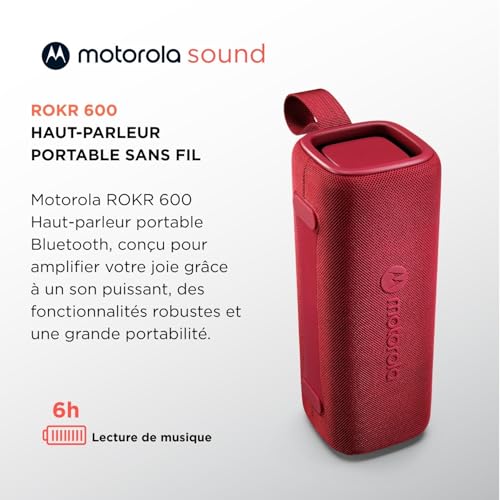 Motorola Sound - Haut-Parleur Bluetooth sans Fil ROKR 600 - Son Puissant de 30 W, résistant à l'eau et à la poussière, Fonction de Diffusion, Plus de 20 Haut-parleurs, 6 Heures d'autonomie, Rouge