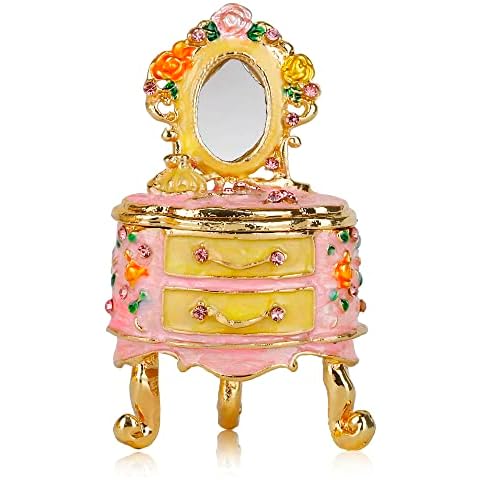 SEVENBEES Small Fairy Dresser Jewelry Boxes Pink Girls Dresser Figurines Collectibles Trinket Box Hinged for Women Cover