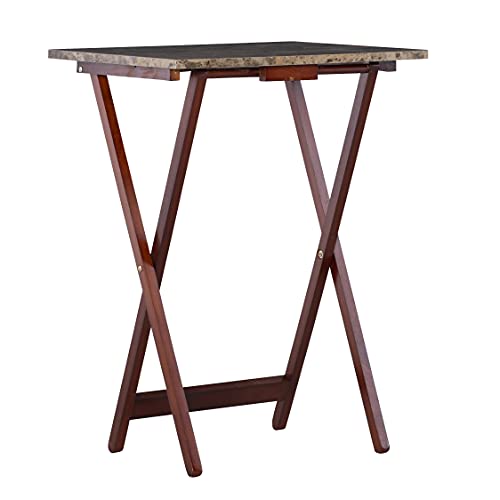 Linon Home Decor Tray Table Set, Faux Marble, Brown #TOP1